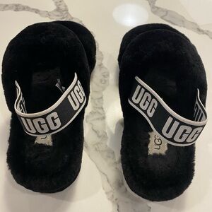 AUTHENTIC UGG Slipper Oh Yeah BLACK Fuzz/WOMENS US9/Uk SZ 7